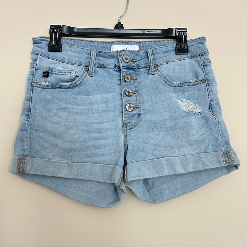 KanCan Distressed Women’s Button-Up Shorts Denim Jorts